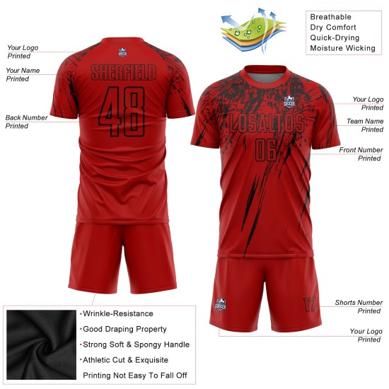 Maillot de football personnalisé rouge et noir par sublimation Maillot de football personnalisé rouge et noir par sublimation