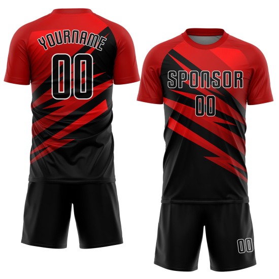 Maillot de football personnalisé à sublimation rouge, noir et blanc Maillot de football personnalisé à sublimation rouge, noir et blanc