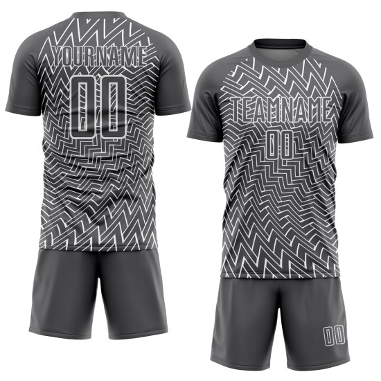 Maillot de football personnalisé à sublimation, lignes blanches et gris acier Maillot de football personnalisé à sublimation, lignes blanches et gris acier