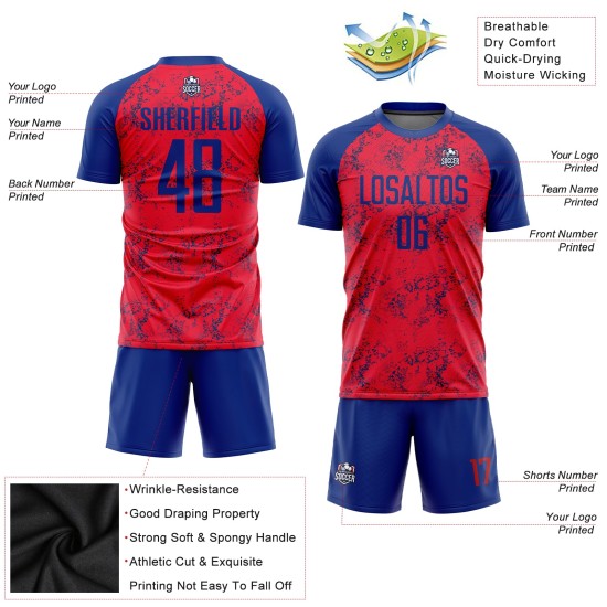 Maillot de football personnalisé à sublimation rouge royal Maillot de football personnalisé à sublimation rouge royal