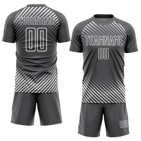 Maillot de football personnalisé à sublimation, lignes diagonales grises et blanches Maillot de football personnalisé à sublimation, lignes diagonales grises et blanches